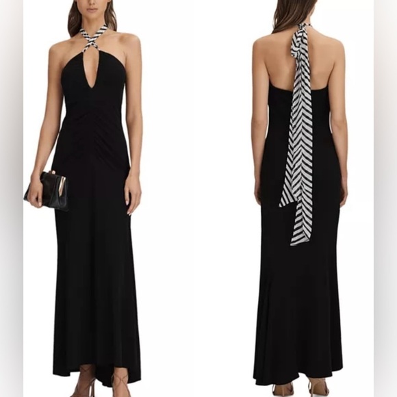 NWOT REISS Iris Tie Jersey halter black maxi Dress sz 4 - Picture 1 of 6